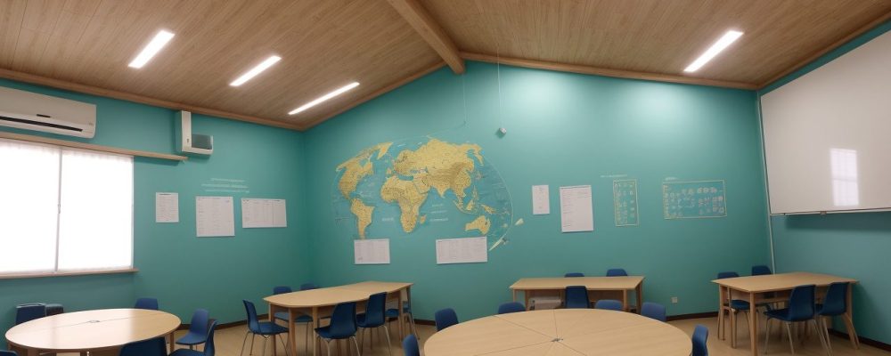 Imagem que representa a filosofia da educação, com estudantes e professores refletindo sobre teorias e práticas pedagógicas