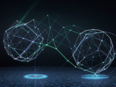 Representação visual da física moderna aplicada no setor público, com foco em teoria da relatividade, mecânica quântica e curso online.