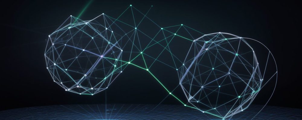 Representação visual da física moderna aplicada no setor público, com foco em teoria da relatividade, mecânica quântica e curso online.