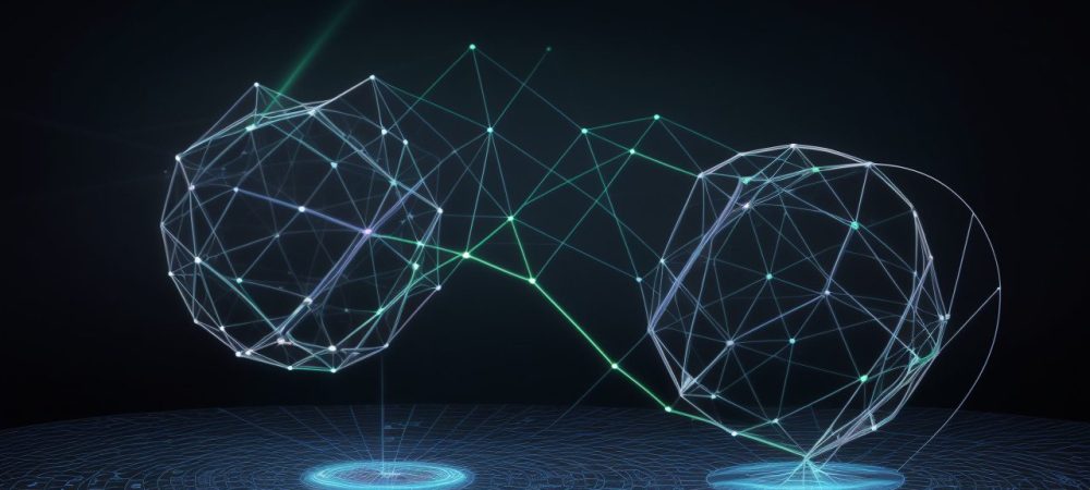 Representação visual da física moderna aplicada no setor público, com foco em teoria da relatividade, mecânica quântica e curso online.