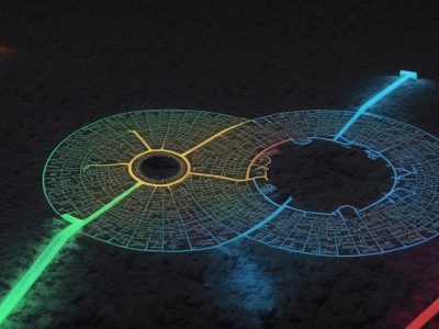 Representação visual da física moderna com teoria da relatividade e mecânica quântica, mostrando aplicações práticas e o curso online para servidores públicos