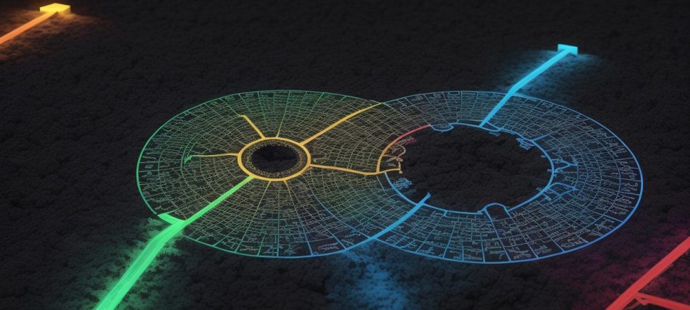 Representação visual da física moderna com teoria da relatividade e mecânica quântica, mostrando aplicações práticas e o curso online para servidores públicos