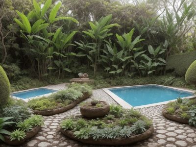 Ilustração de plantas medicinais, como camomila e hortelã, em um jardim ensolarado, simbolizando a fitoterapia e seus benefícios.