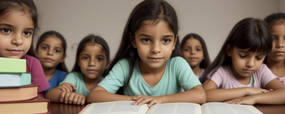 Crianças em um clube do livro, interagindo e se interessando pela importância da leitura