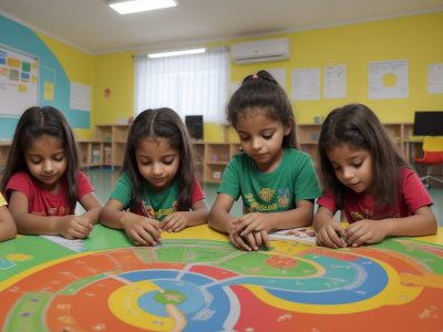 Crianças em sala de aula aprendendo com metodologias inovadoras de educação infantil e planejamento eficaz
