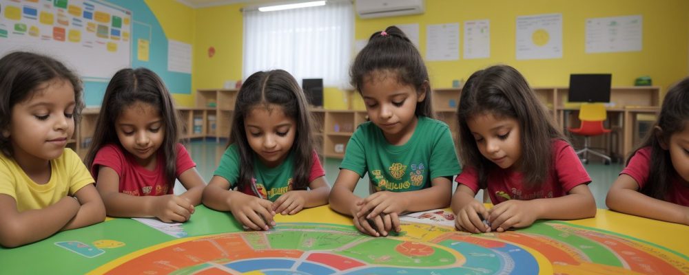 Crianças em sala de aula aprendendo com metodologias inovadoras de educação infantil e planejamento eficaz