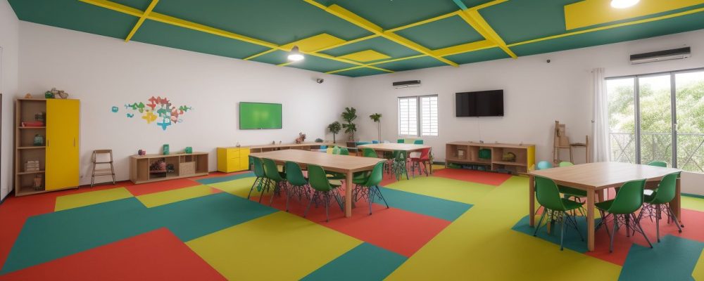 Professor aplicando gamificação em sala de aula com alunos interagindo e engajados em atividades dinâmicas.