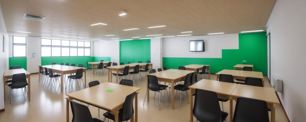 Ilustração de elementos da gamificação aplicados em sala de aula, com alunos engajados e motivados.