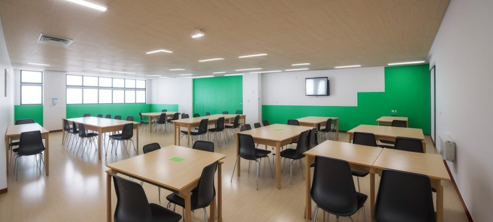 Ilustração de elementos da gamificação aplicados em sala de aula, com alunos engajados e motivados.