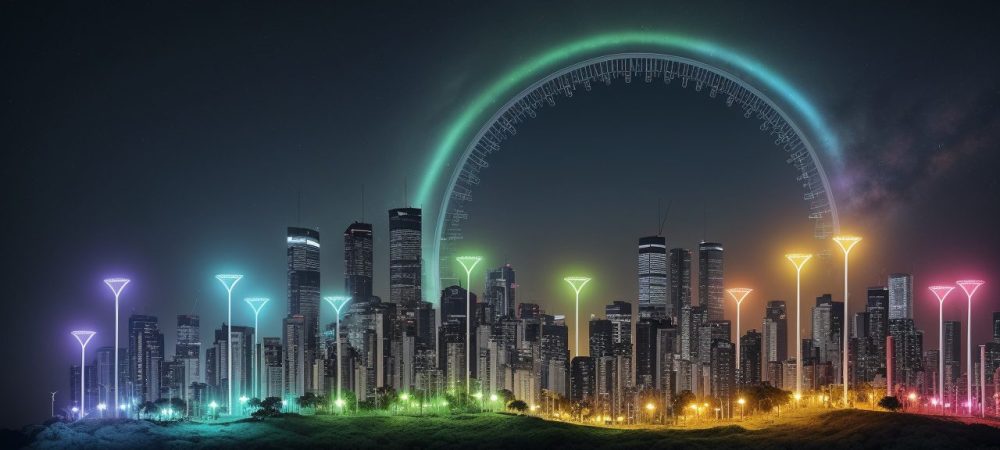 Equipe engajada em um ambiente de trabalho dinâmico, com elementos de gamificação como desafios e recompensas para aumentar o engajamento.