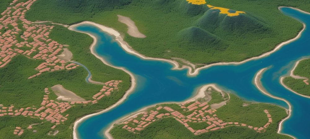 Imagem mostrando o mapa do Brasil em destaque, com elementos visuais representando geografia, meio ambiente e curso online de geografia, transmitindo a importância da educação geográfica.