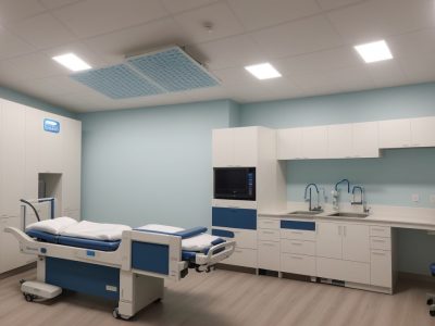 Imagem ilustrando o gerenciamento de equipamentos hospitalares em um ambiente hospitalar moderno, com foco em segurança e eficiência.