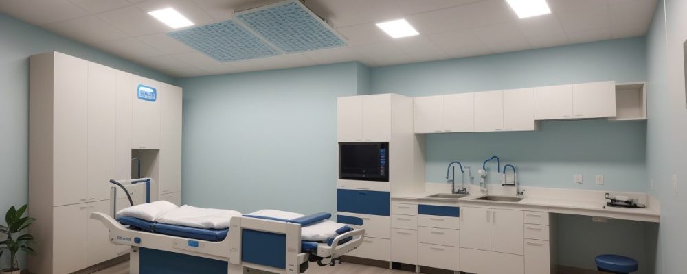 Imagem ilustrando o gerenciamento de equipamentos hospitalares em um ambiente hospitalar moderno, com foco em segurança e eficiência.