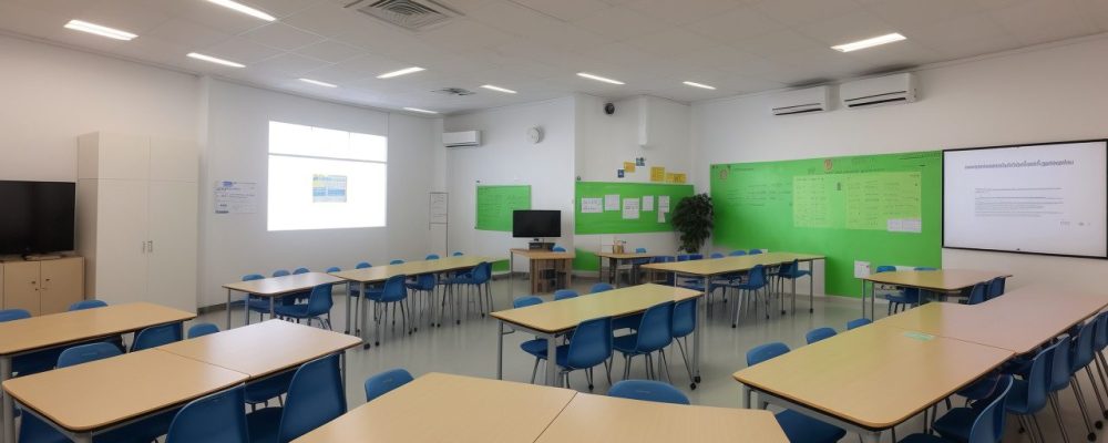 Diretor escolar em ambiente de gestão moderna, com foco em planejamento, comunicação e certificação para otimizar o aprendizado dos alunos