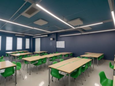 Ilustração de gestão escolar moderna com foco em planejamento, liderança e colaboração para otimizar o ensino.
