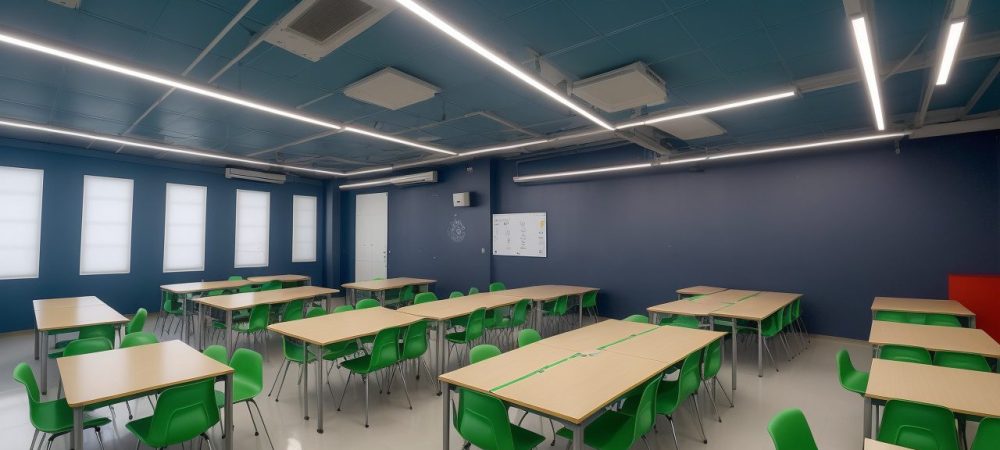 Ilustração de gestão escolar moderna com foco em planejamento, liderança e colaboração para otimizar o ensino.