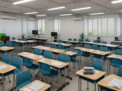 Ambiente escolar moderno utilizando tecnologias para gestão pedagógica e planejamento escolar eficaz