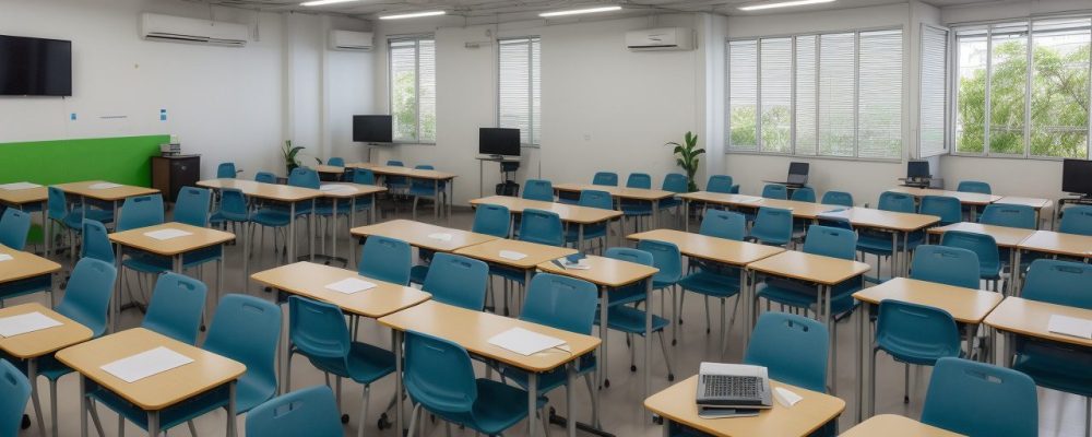 Ambiente escolar moderno utilizando tecnologias para gestão pedagógica e planejamento escolar eficaz