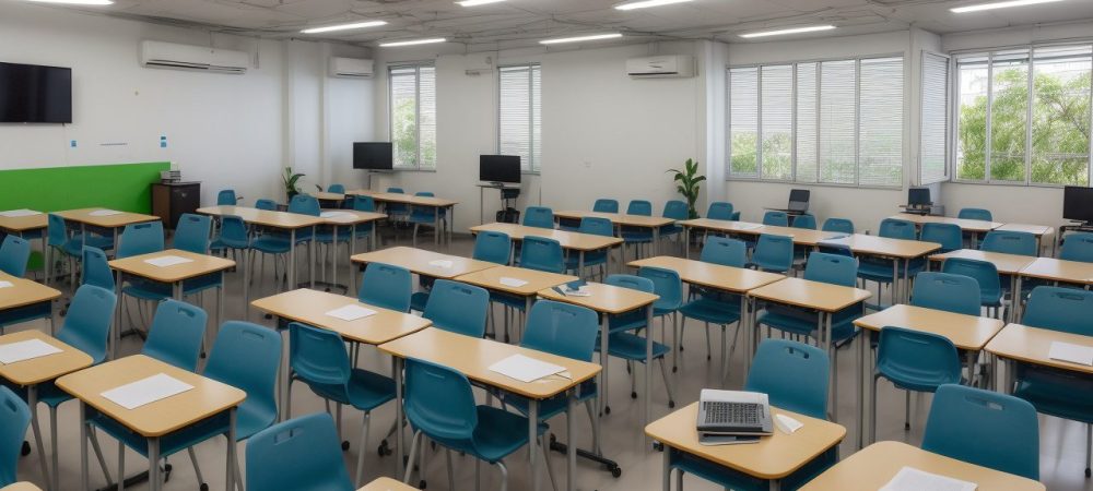 Ambiente escolar moderno utilizando tecnologias para gestão pedagógica e planejamento escolar eficaz