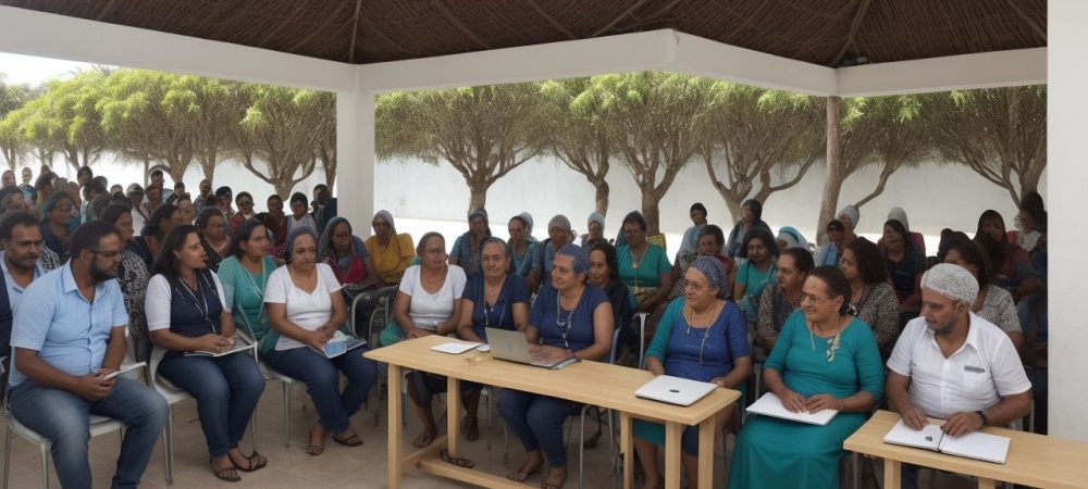 Imagem que ilustra a gestão pública participativa com pessoas colaborando em um ambiente de reunião