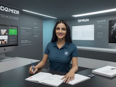 Diagrama de gestão de estoque, com pessoas trabalhando, gráficos e prateleiras de produtos, ilustrando o planejamento de compras para pequenas empresas