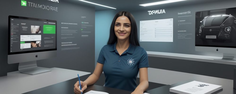 Diagrama de gestão de estoque, com pessoas trabalhando, gráficos e prateleiras de produtos, ilustrando o planejamento de compras para pequenas empresas