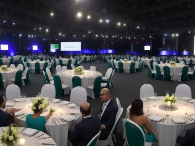 Imagem mostrando uma equipe trabalhando em um cronograma de eventos, com foco em planejamento e gestão eficiente.