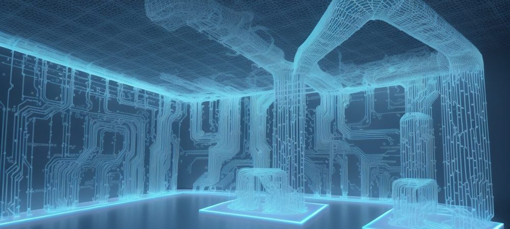 Representação da gestão de manutenção predial com ferramentas e tecnologias modernas, otimizando processos e reduzindo custos.