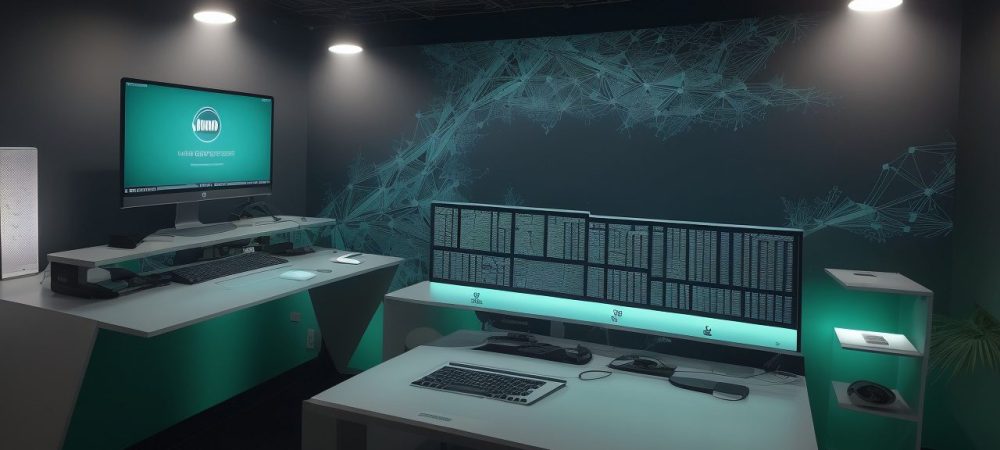 Ilustração mostrando ferramentas de gestão de riscos e compliance sendo aplicadas em um ambiente corporativo, com gráficos e dados relevantes.