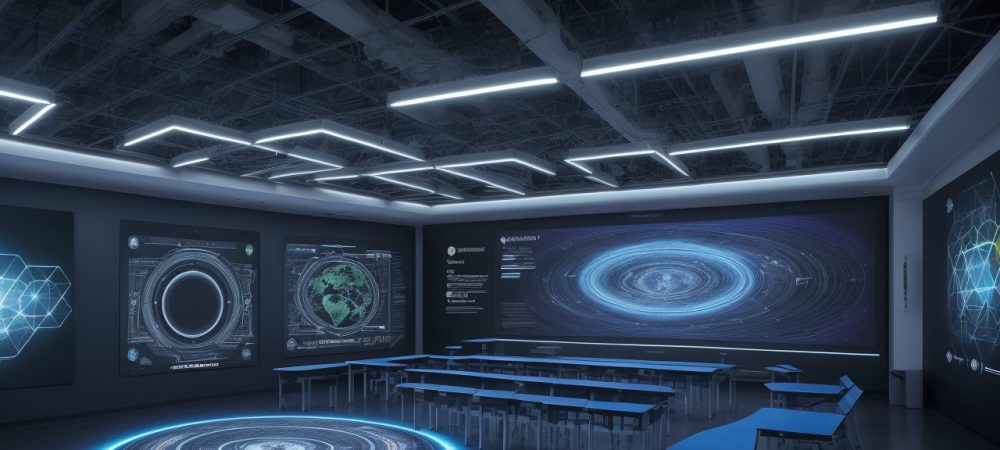 Imagem ilustrativa de um sistema de gestão escolar moderno, integrando tecnologia e educação para otimizar o aprendizado.