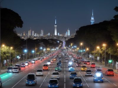 Visão geral da gestão de trânsito, mostrando soluções para mobilidade urbana e segurança viária, com foco em cidades modernas e eficientes.