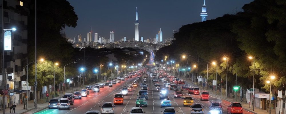 Visão geral da gestão de trânsito, mostrando soluções para mobilidade urbana e segurança viária, com foco em cidades modernas e eficientes.