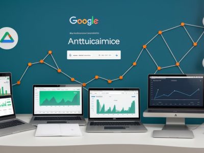 Representação visual de um curso online sobre Google Analytics 4, mostrando interface do GA4 e gráficos de análise de dados