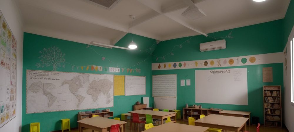 Imagem mostrando Paulo Freire e Maria Montessori em sala de aula, inspirando educadores e alunos