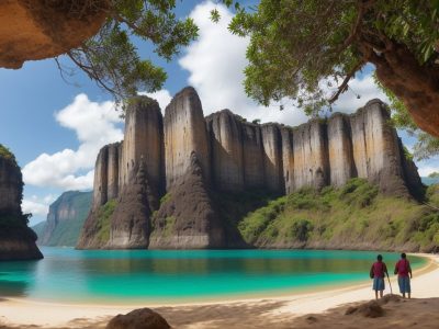 Imagem de um guia de turismo explorando um destino regional com turistas, focando em roteiros e experiências únicas.