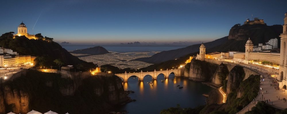 Imagem mostrando um guia de turismo regional apresentando pontos turísticos e belezas naturais da região para turistas.