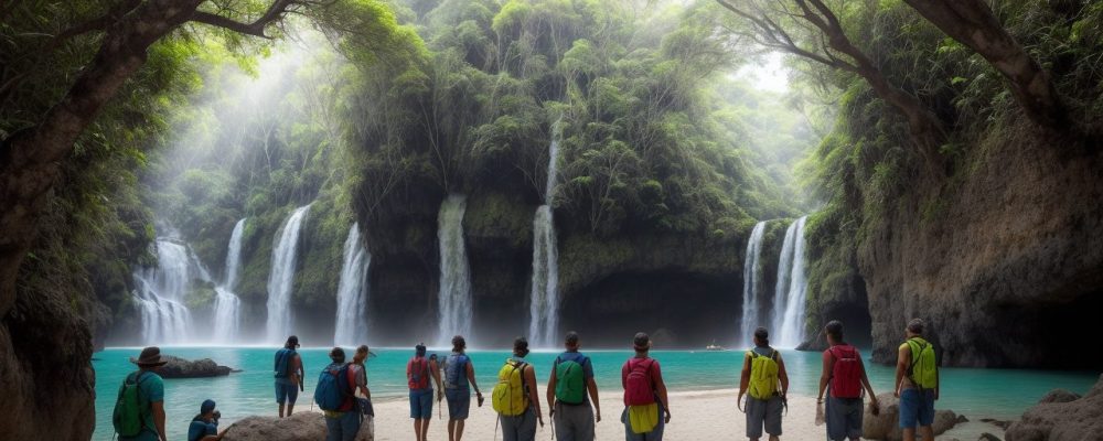 Imagem ilustrativa de um guia de turismo regional mostrando um mapa e um grupo de pessoas explorando um destino, representando a formação em turismo regional.