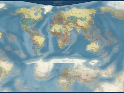 Ilustração mostrando eventos da história contemporânea, como a Segunda Guerra Mundial e globalização, impactando o serviço público.