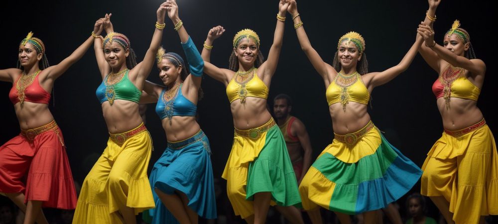 História da Dança: Uma Jornada Cultural no Brasil Imagem vibrante retratando a história da dança no Brasil, mostrando diversos estilos e influências culturais.