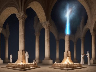 Ilustração vibrante sobre a história do cristianismo e budismo, promovendo diálogo e respeito intercultural.