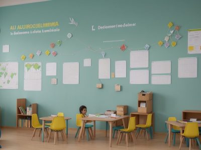 Cena de sala de aula com crianças enfrentando dificuldades de aprendizagem e educadores atentos.