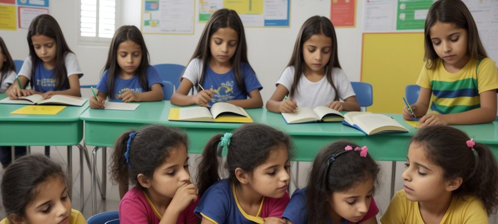 Ambiente de aprendizagem mostrando recursos para identificar dificuldades de aprendizagem em crianças