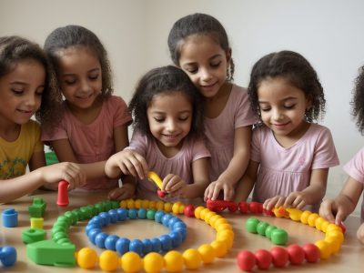 Crianças participando de atividades lúdicas de educação física na educação infantil