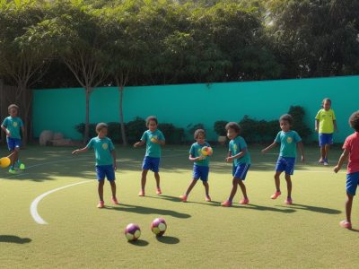 Crianças participando de atividades de educação física, promovendo saúde e socialização