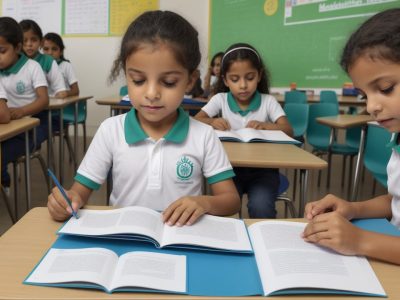 Cenário de inspetores escolares avaliando práticas educativas e infraestrutura nas escolas.