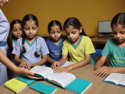 Crianças em classe hospitalar aprendendo com atividades lúdicas em um ambiente acolhedor