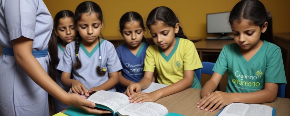 Crianças em classe hospitalar aprendendo com atividades lúdicas em um ambiente acolhedor