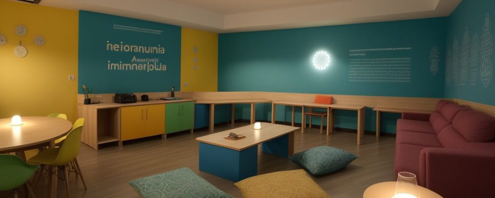 Aula de ensino religioso com alunos engajados em atividades colaborativas discorrendo sobre diversidade religiosa