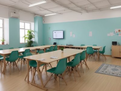 Estudantes aprendendo inglês básico em um ambiente colaborativo e interativo