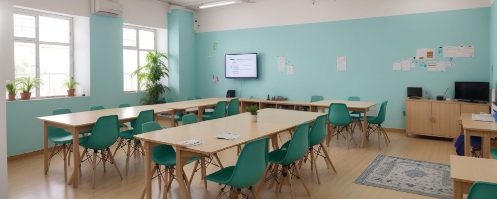 Estudantes aprendendo inglês básico em um ambiente colaborativo e interativo